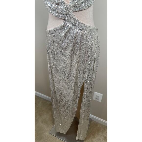 For Love & Lemons Candice Sequin Embellished Cutout Ruched Maxi Dress Size Large - Picture 7 of 10
